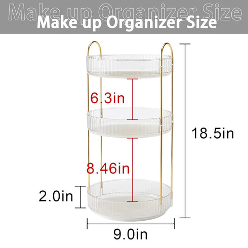 Rotating Makeup Organizer for Vanity | 3 Tier High-Capacity Clear Cosmetic Storage, Perfume Organizers, Dresser
