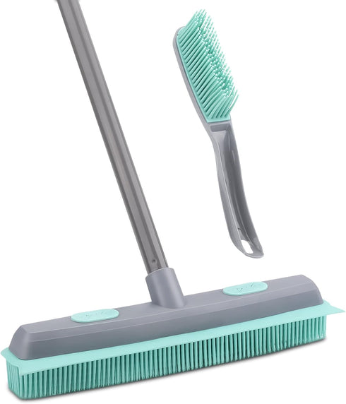 Conliwell Rubber Broom Carpet Rake for Pet Hair, Portable Detailing Lint Remover Brush with Squeegee