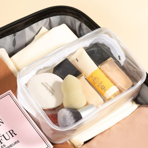 5 Pack Clear Plastic Zippered Toiletry Carry Pouch, TSA Approved Cosmetic Makeup Bag for Vacation and Organizing