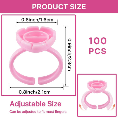 Pretty Memory Glue Rings for Eyelash Extensions, 100PCS Blooming Lash Glue Holder, Pink Volume Fanning Cup