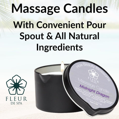 Massage Oil Candle – 6oz with Pour Spout – All Natural Coconut & Soy Blend – Melts to Warm Hydrating Body Oil