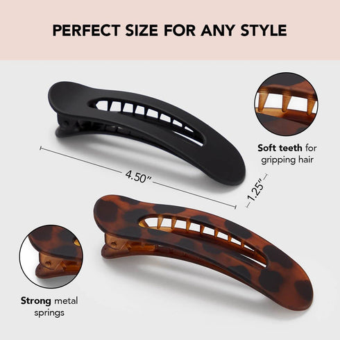 Kitsch Flat Hair Clips - Stylish Lay Down Claw Clips for Women with Thick Hair | Large Alligator Hair Clips (2pc)