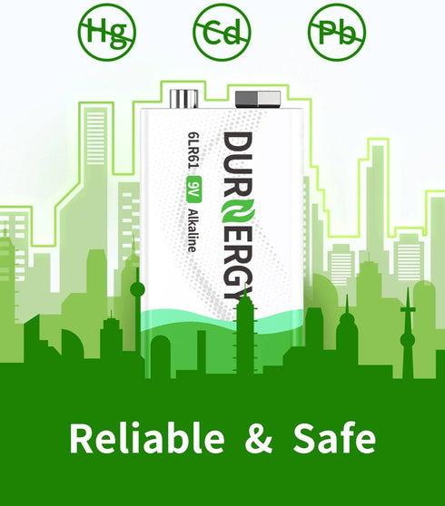 9V Batteries 12 Pack - 10-Year Shelf Life for Smoke Detector, Guitar Pedals, Square Alkaline Batteries