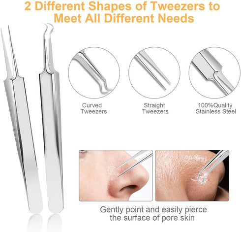 UUBAAR 9 PCS Pimple Popper Tool Kit, Blackhead Remover Tools with Tweezers for Facial Extraction