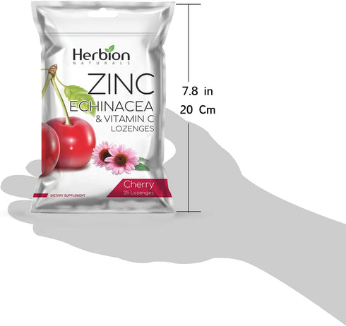 Herbion Naturals Zinc, Echinacea and Vitamin C Lozenges | 25 CT | Natural Cherry Flavor Dietary Supplement