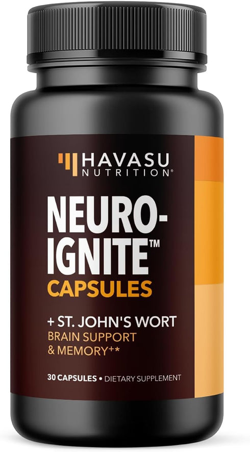 NeuroIgnite Brain Supplements 1 Month Supply for Memory and Focus Support with St Johns Wort & Ginkgo Biloba Nootropics