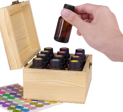 Essential Oil Storage Box, High Capacity Wooden Display Organizer for 15 ml Bottles, Nail Polish Collection