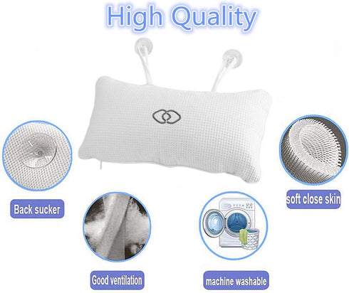 Non-Slip Bathtub Pillow | Spa Pillow Bath Cushion with Suction Cups for Head Neck Support in Spa or Bath