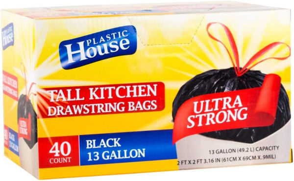 Premium Heavy Duty 13 Gallon Trash Bags - Strong Drawstring, Ideal for Lawn, Yard, and Home Use