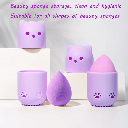 Makeup Sponge Holder + Travel Case, Beauty Blender Drying Stand & Storage Containers (Pink & Purple)