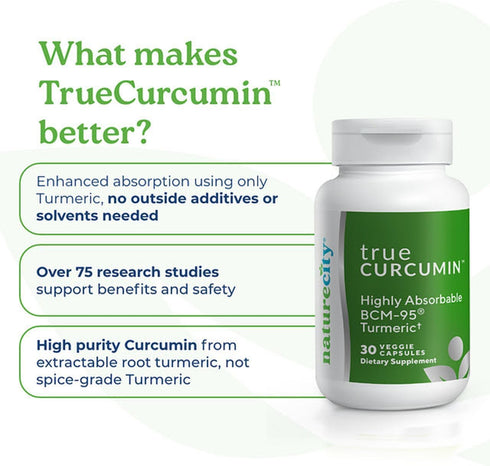 NatureCity True-Curcumin Turmeric Supplement | 500mg Curcuma Capsules | Non-GMO Vitamin Supplements | Supports Joints