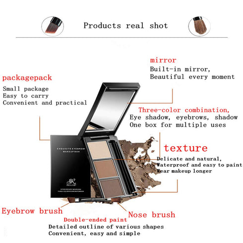 Three-Color Eyebrow Powder Palette, Professional Beauty Contour Eyebrow Pencil, Eye Makeup Filler
