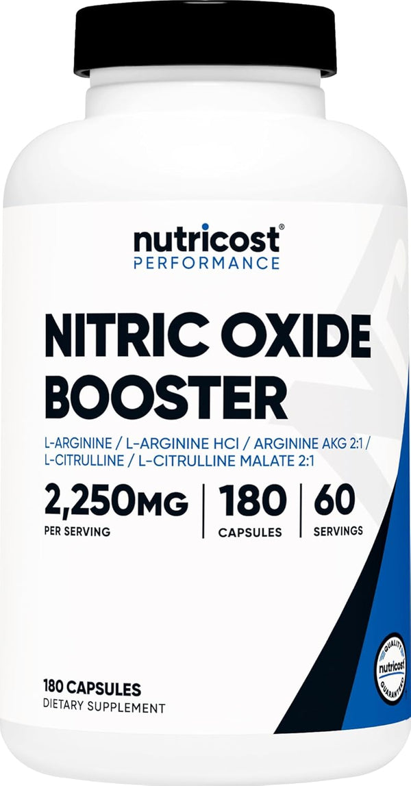 Nutricost Nitric Oxide Booster 2250mg - 180 Capsules Gluten Free, Non-GMO - 60 Servings for Enhanced Performance