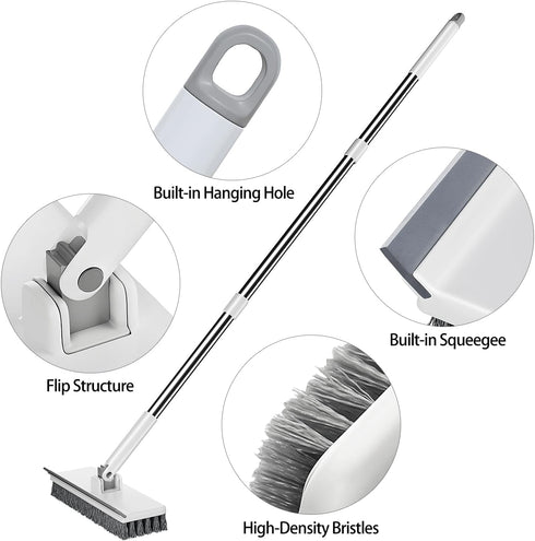 Purexa 55" 2-in-1 Floor Scrub Brush with Long Handle, Floor Brush with Built-in Squeegee, Adjustable Angle Head