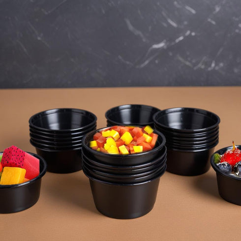 50 Pack 4oz Portion Cups, Disposable Plastic Containers, Tiny Dipping Shot Bowls for Food Serving & Snacks