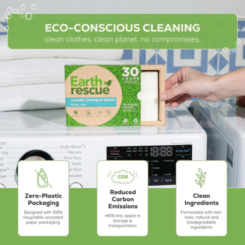 Laundry Detergent Sheets, Up To 120 Loads (60 Sheets) - Eco-Friendly, Plastic Free, Fresh Linen, Ideal for Sensitive