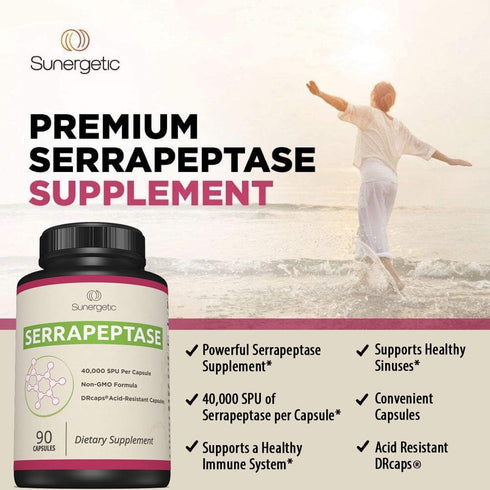 Premium Serrapeptase Enzyme Supplement, Supports Sinus Health, 40,000 SU Per Capsule, 90 Enteric Coated Capsules