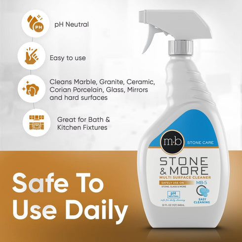 MB-5 Counter (32 oz) Stone & More, All Purpose Cleaning Spray Kitchen Cleaner Spray for Marble and Granite No Streak