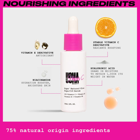 UOMA Vitamin C Serum by Sharon C., Natural Glow (C20) with Hyaluronic Acid, Niacinamide, and Vitamin E, 30ml