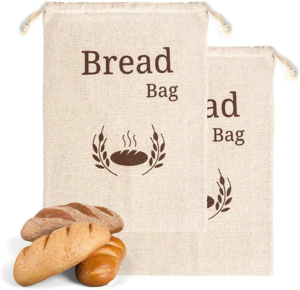 New Living Organic Linen Cotton Bread Bags 2 Pack | Extra Large 44x35 cm