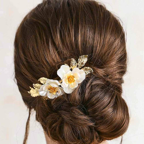 Yean Bride Flower Bridal Hair Comb, Gold Leaf Wedding Hair Piece, Floral Accessories for Women and Girls