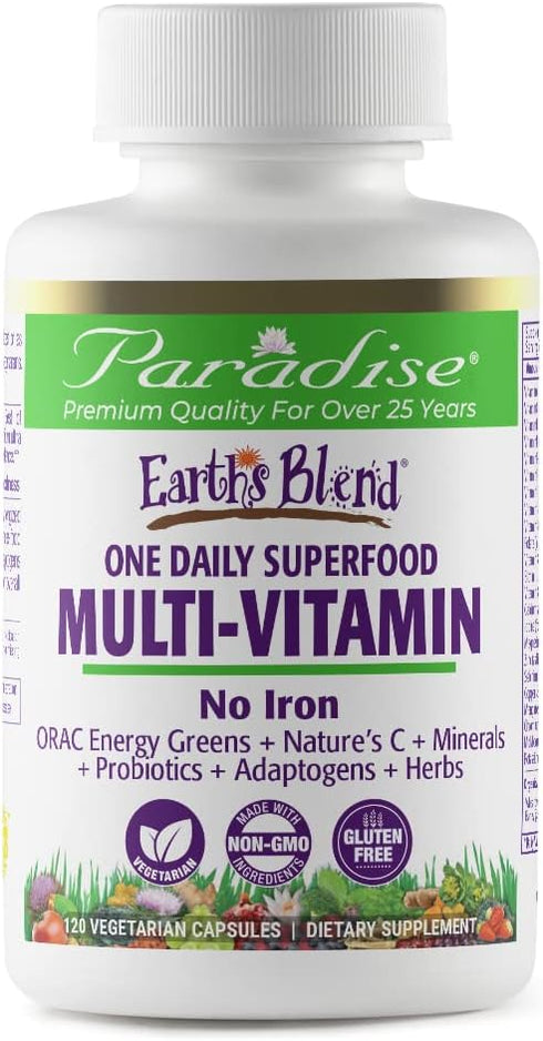 Paradise Herbs Earth's Blend Multivitamin, No Iron, 48 Organic Superfoods, Probiotics, Antioxidants, Daily Superfood