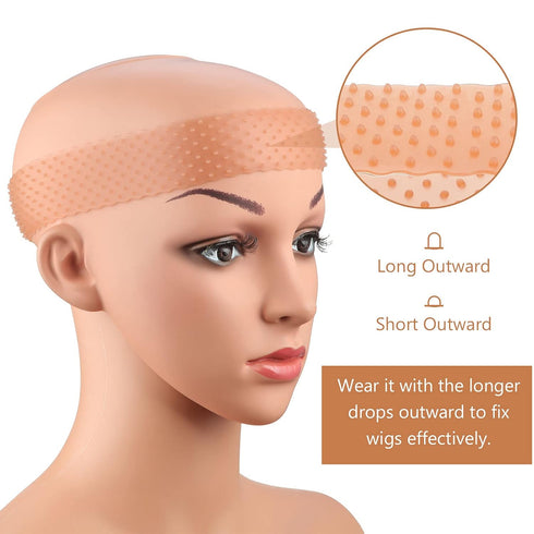 WILLBOND 2 Pieces Silicone Wig Grip Band - Adjustable Headband No Slip Bands Seamless Wig Holder for Men Women Sports