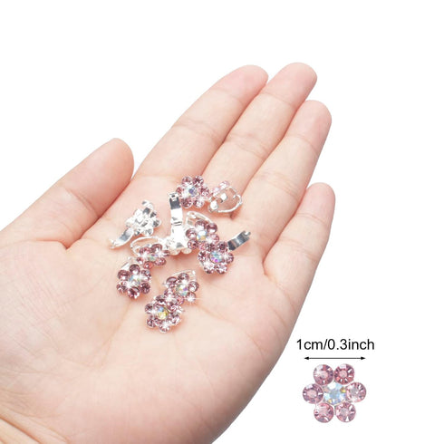 YISSION 20Pcs Mini Rhinestone Flower Hair Clips, Cute Pink Hair Pins for Girls and Women