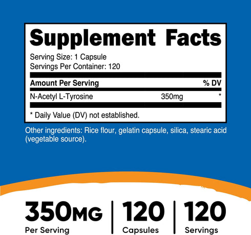 Nutricost N-Acetyl L-Tyrosine (NALT) 350mg, 120 Capsules - Gluten Free, Non-GMO