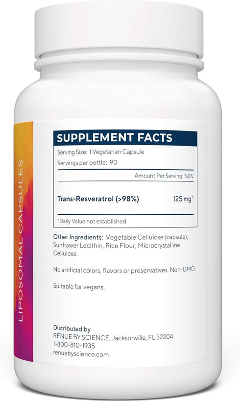Renue By Science Resveratrol - 90 Capsules, High Strength Liposomal Resveratrol Supplement, 125mg Trans Resveratrol