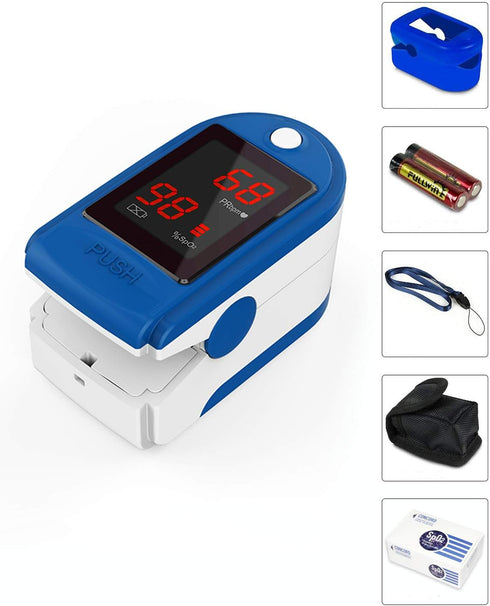 Concord Basics Blue Fingertip Pulse Oximeter, Blood Oxygen Saturation Monitor with Carrying Case & Lanyard