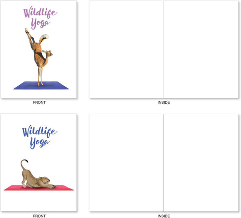 The Best Card Company - 20 Blank Yoga Animal Cards (4 x 5.12 Inch) - Kids Set (10 Designs)