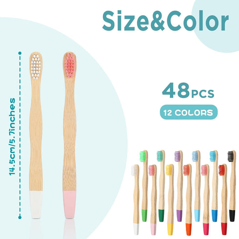 48 Pcs Kids Bamboo Toothbrushes - Soft Bristle, Individually Wrapped Toddler Toothbrushes for Home Travel Oral Supplies