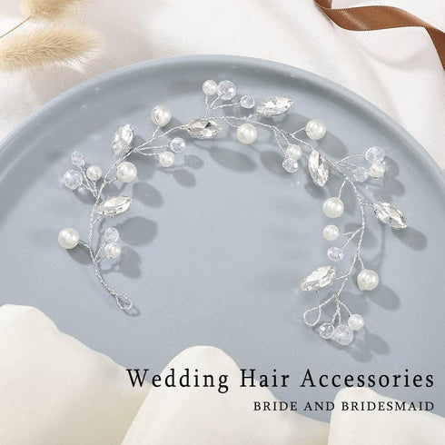 Jeairts Bride Wedding Hair Vine Silver Rhinestone Bridal Hair Pieces Pearl Headpiece Crystal Hair Accessories for Women and Girls