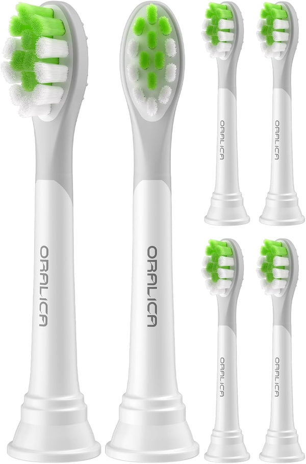 Compatible Philips Sonicare W DiamondClean Replacement Toothbrush Heads, 6 Pack, Whitening, Medium Bristles, Tongue