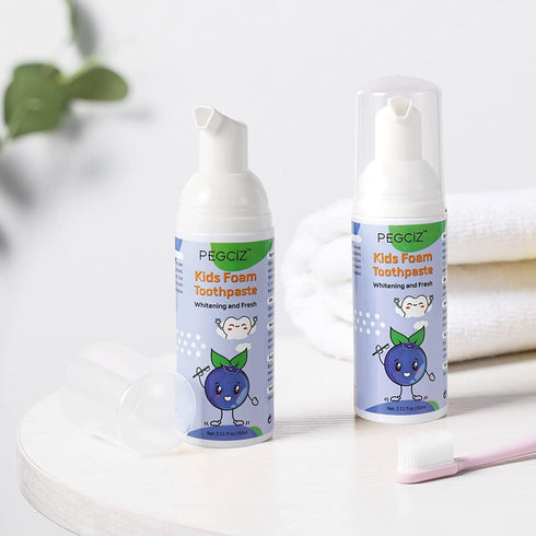 Toddler Foam Toothpaste with Low Fluoride for U Shaped Toothbrush, Foaming Dental Care for Kids (Strawberry+Blueberry)