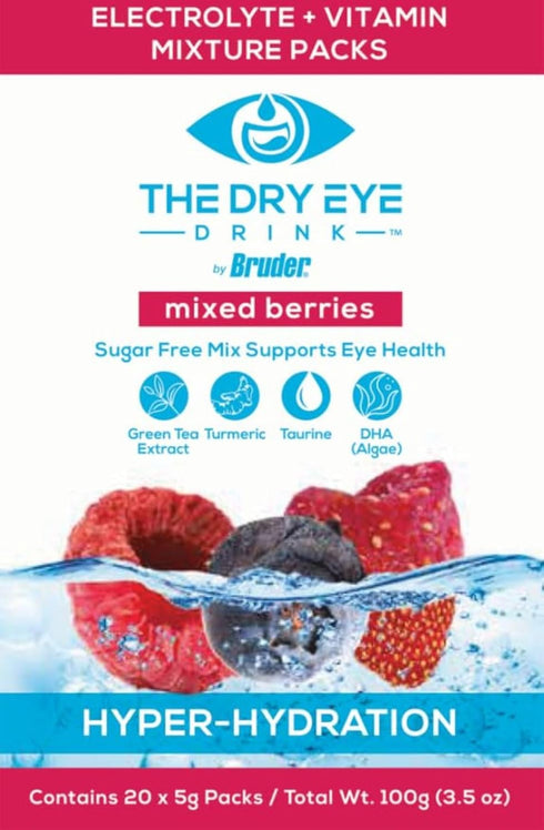 Ultimate Hydration for Dry Eyes - Sugar-Free Electrolyte Powder Packets with Vitamins, Green Tea, and DHA (20 Packets)