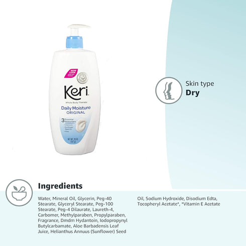 Keri Whole Body Therapy Original - Continuous Moisturization with 3 Essential Moisturizers, 20 Oz