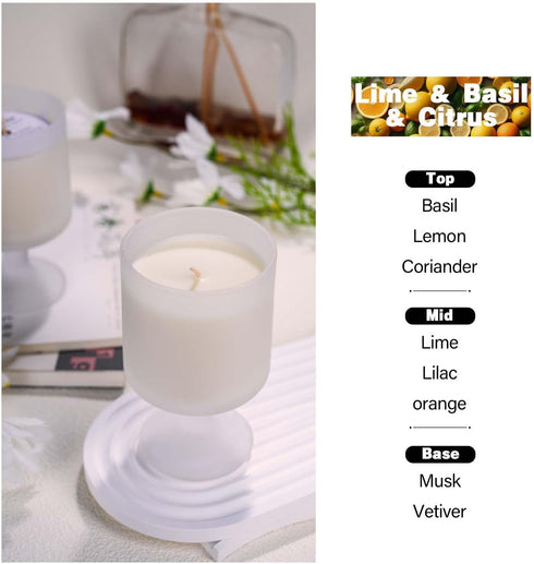 REKMO AMOY LANGYE 6 oz Luxury Lemon, Citrus, Basil Scented Soy Candles for Home - Non Toxic, Long Lasting Burn, Frosted