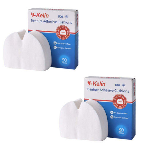Y-Kelin Denture Adhesive Cushions, Upper Adhesive-Free Denture Pads for Sore Gums, 30 Pads*2