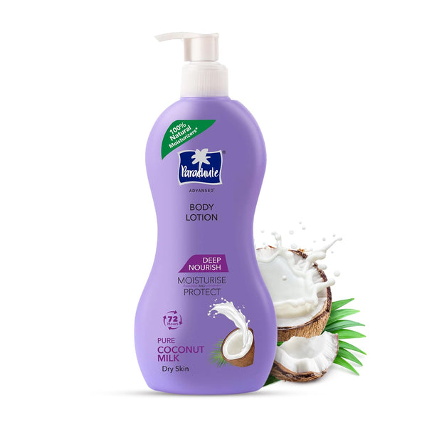 Parachute Advansed Deep Nourish Body Lotion, 100% Natural with Pure Coconut Milk, 13.5 Fl. oz, 72h Moisturization for