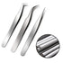 Quewel Eyelash Extension Tweezers Set, Curved and Straight Stainless Steel Applicator Tool, 3 Pcs (Silver, Mirrored)
