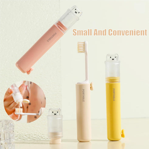 Set,Portable Set,with Brush,1 Foldable Travel Toothbrush Mini Travel Toothbrush Potable Cover Soft Toothpaste Dispenser