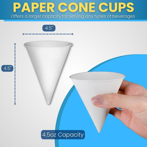 Smygoods Disposable White Paper Cone Cups, Pack of 100-4.5 oz, Eco-Friendly for Events