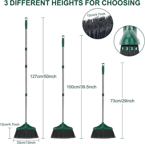 Heavy Duty Broom: Indoor Outdoor Commercial Broom with 50 inches Long Handle, Perfect for Home, Kitchen, Office, Black
