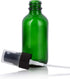 JUVITUS 2 oz Green Glass Boston Round Bottle with Black Fine Mist Spray, 12 Pack + Funnel