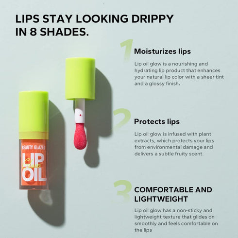 Beauty Glazed Big Brush Head Lip Oil, Ultra-Hydrating Glossy Finish Lip Glow Oil, 1, 101# MEET
