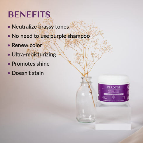 Kerotin Purple Hair Mask - Ultra Nourishing Moisturizing Mask for Blondes and Silver Hair; Removes Brassy Tones