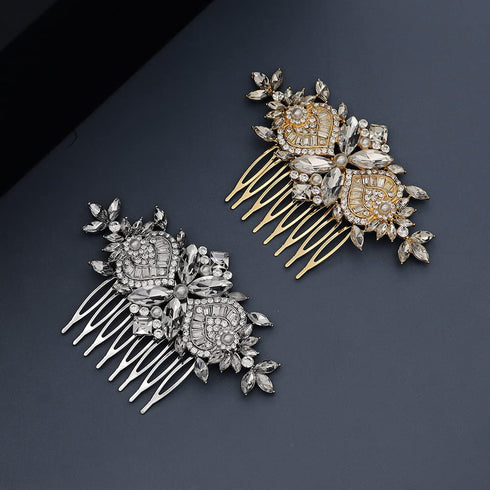 Women's Rhinestone Crystal Vine Bridal Comb, Wedding or Prom Hair Side Accessory in Silver Color
