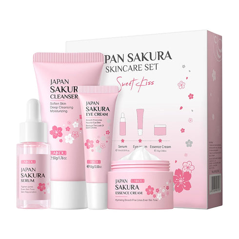 Skin Care Set JAPAN SAKURA: Beauty Gift Sets with Cleanser, Serum, Eye Cream, Face Cream Travel Kit for Women